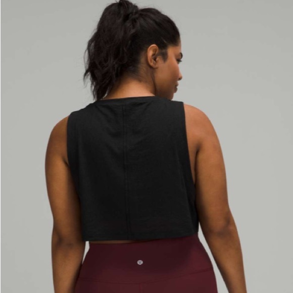 Lululemon All Yours Cropped Cotton Tank Top Train Black Size 12 - Picture 6 of 7